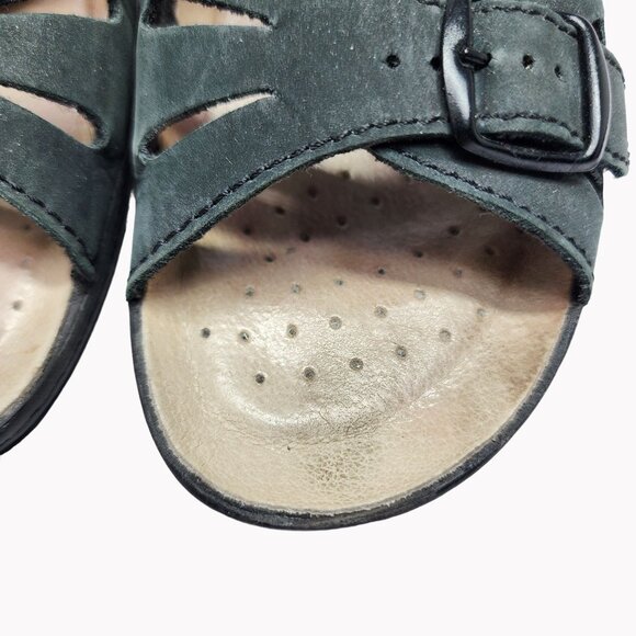 Fly Flot Womens Size 8  Leather Upper Anti-Shock Black Sandals - Picture 3 of 12